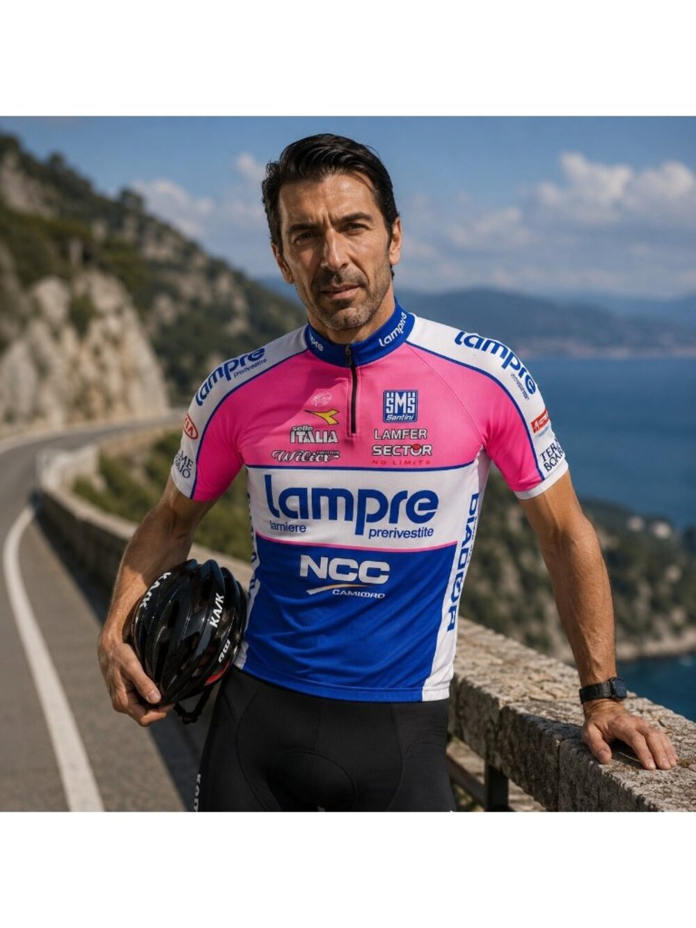Santini Lampre Cycling Jersey XL Made Italy Vintage Pro Team 1/4 Zip Pink Blue